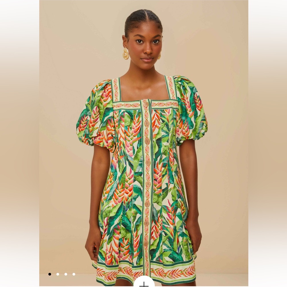 FARM Rio Off-White Heli Leaves Lenzing™ Ecovero™ Euroflax™ Mini Dress M Medium
